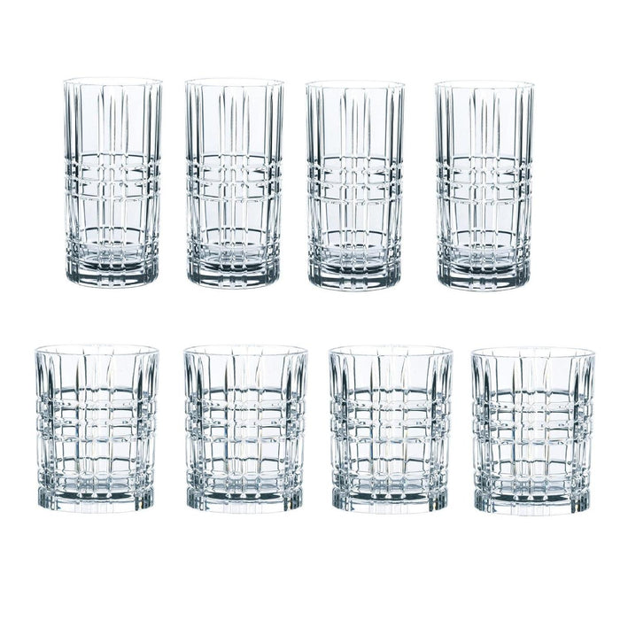 Nachtmann, 8-teiliges Gläser-Set, Kristallglas, Square, 4 Longdrink + 4 Whisky
