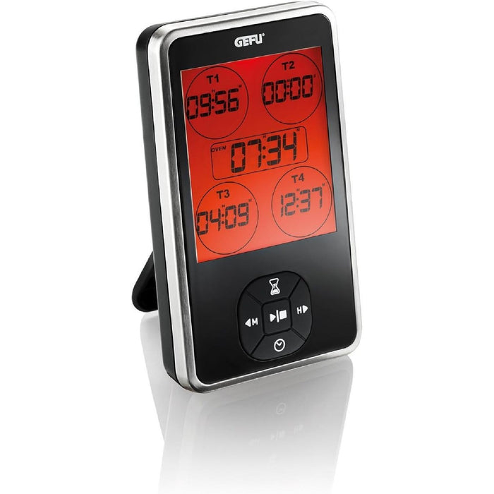 Gefu Timer Tempico, 5 in 1, Zeit, Kalender, Wecker, mit Magneten, 12340, Edelstahl, Schwarz, Einheitsgröße