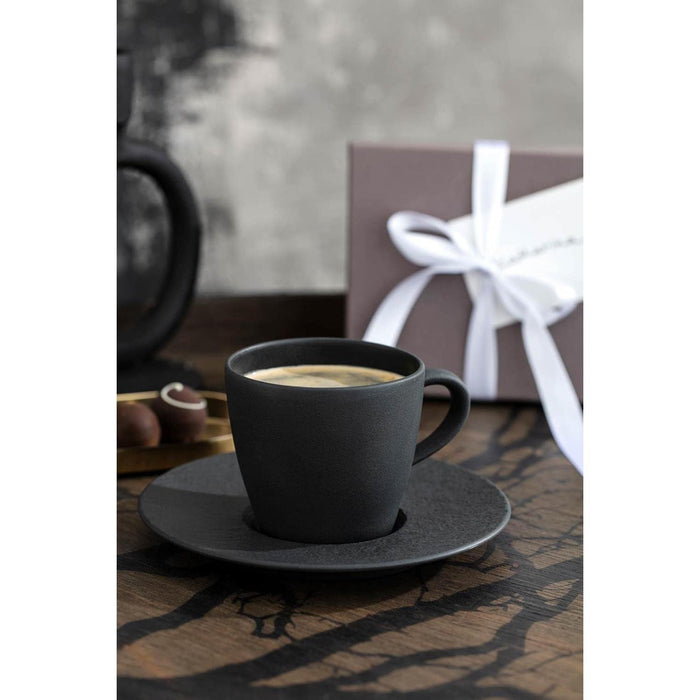 Villeroy & Boch Manufacture Rock Kaffeetasse mit Untertasse, Schwarz, Premium Porcelain, Schiefer-Optik, 1042391290