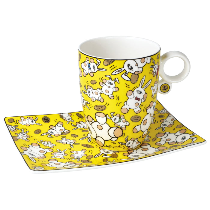 Goebel Mauro Bergonzoli Magic Bunny Gold Künstlertasse mit Untertasse