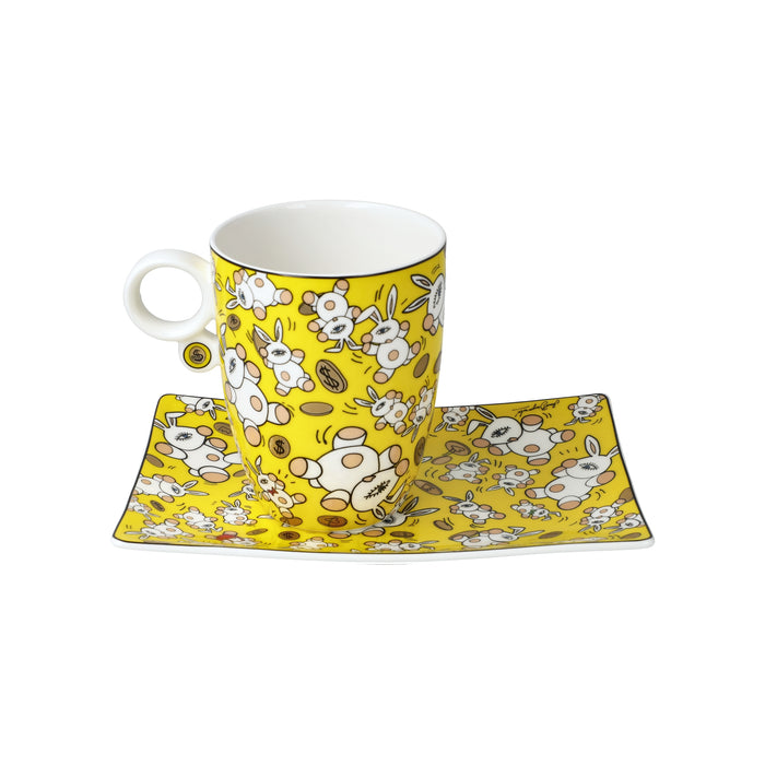 Goebel Mauro Bergonzoli Magic Bunny Gold Künstlertasse mit Untertasse