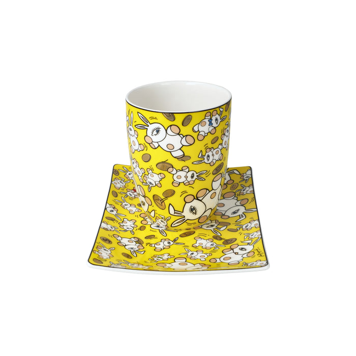 Goebel Mauro Bergonzoli Magic Bunny Gold Künstlertasse mit Untertasse