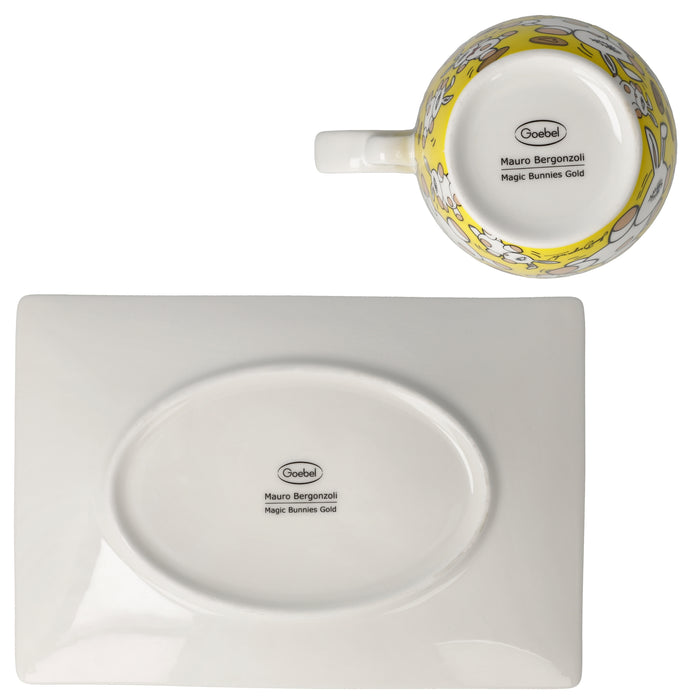 Goebel Mauro Bergonzoli Magic Bunny Gold Künstlertasse mit Untertasse
