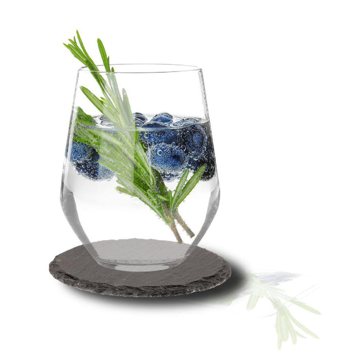 8 Naturschiefer-Untersetzer, rund, ø 10 cm, in Bambusbox