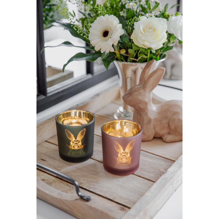 EDZARD Teelicht 2er Set Hase grün / rosa Ø 7 cm, H 8 cm