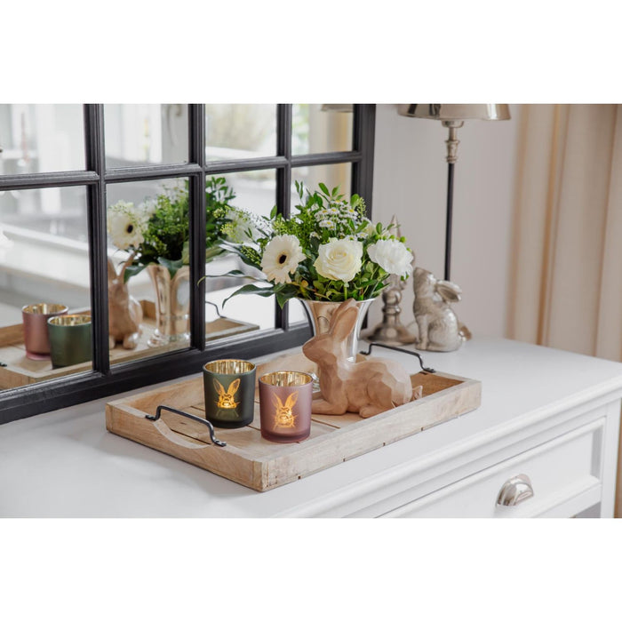 EDZARD Teelicht 2er Set Hase grün Ø 7 cm, H 8 cm