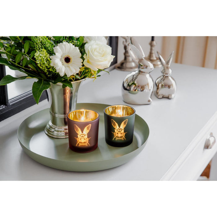EDZARD Teelicht 2er Set Hase grün / rosa Ø 7 cm, H 8 cm