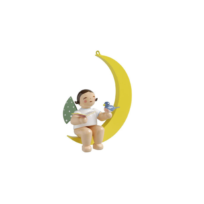 Wendt & Kühn Engel mit Liederbuch und Vogel, im Mond