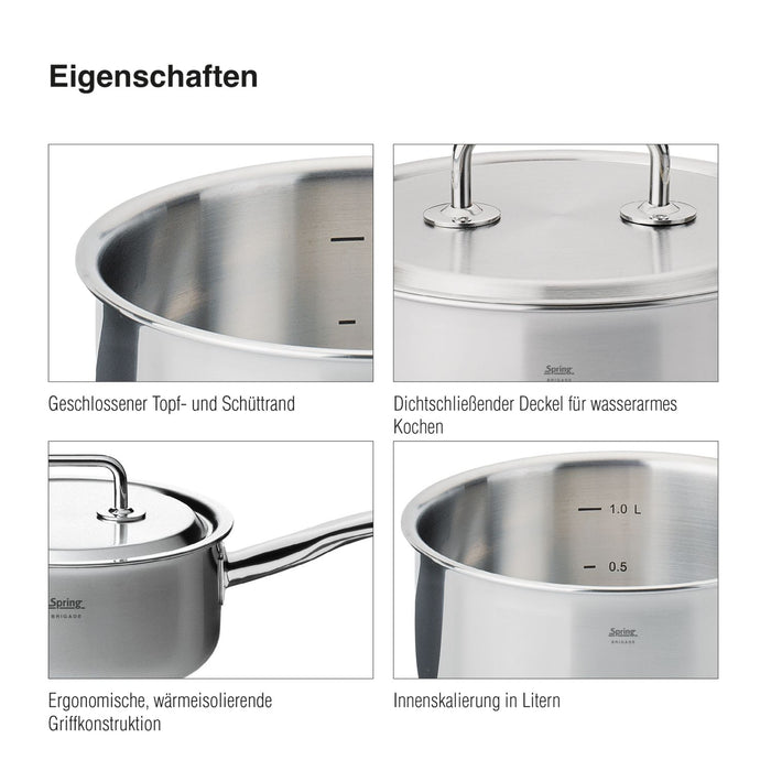 SPRING Stielkasserolle hoch Deckel BRIGADE PREMIUM 18cm