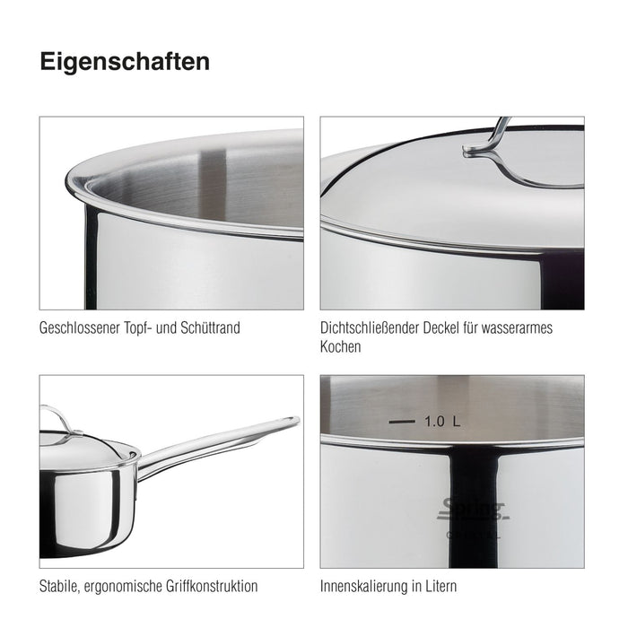 SPRING Stielkasserolle nieder mit Deckel CRISTAL 16 cm