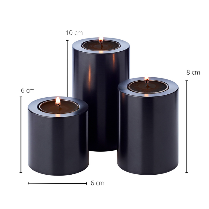 EDZARD Teelichthalter Cornelius schw. Ø 6cm S/3 H6/8/11cm