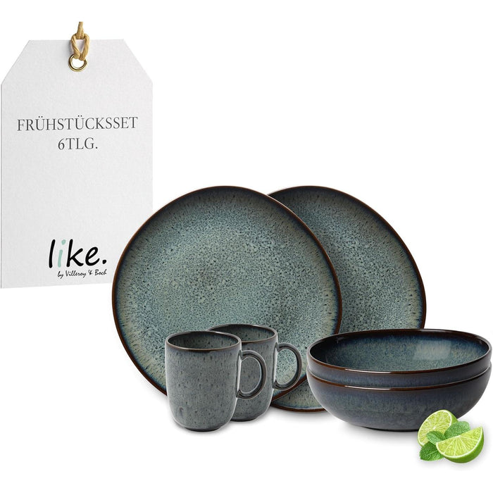 like. by Villeroy & Boch - Lave gris Geschirr Set aus Steingut, 6tlg., Pottery Look, Frühstückservice für 2 Personen, Grau