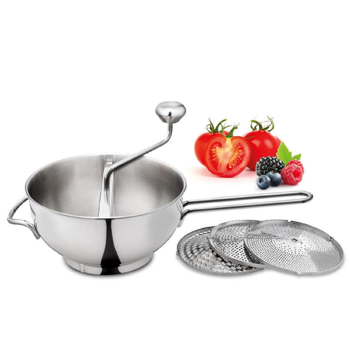 Passiergerät aus Edelstahl mit 3 Einsätzen