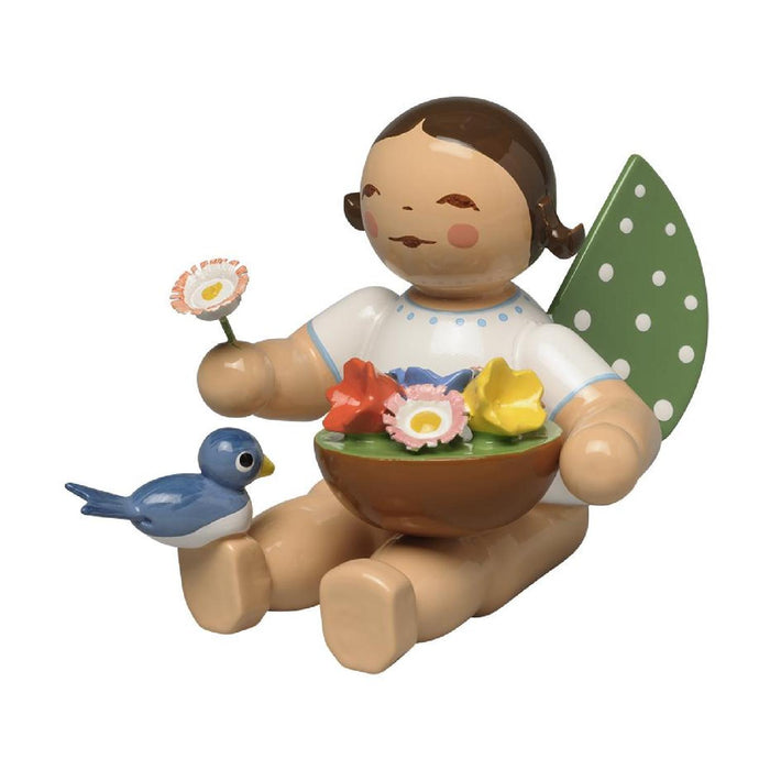 Wendt & Kühn Engel mit Blumenkorb und Vogel, sitzend, ohne Sockel