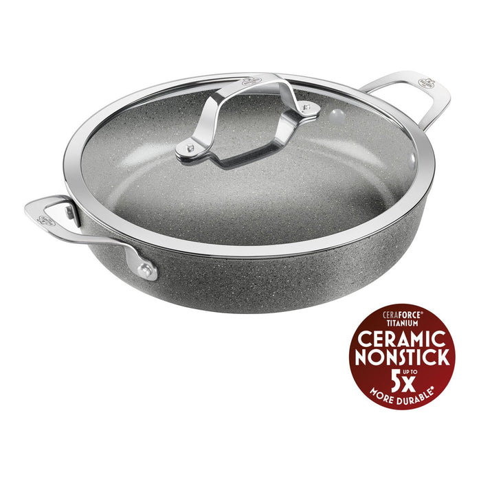 BALLARINI Servierpfanne mit Deckel, 28 cm | Aluminium | ceraforce titanium
