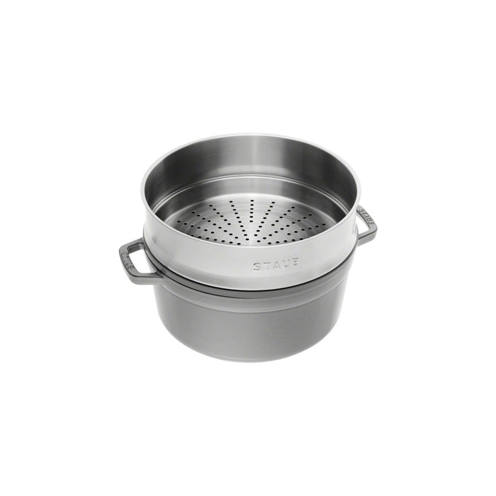 STAUB Cocotte mit Dämpfeinsatz, 26 cm | Graphit-Grau | rund | Gusseisen