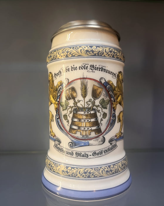 Zimmermann Bierseidel Bier-Krug Brauerkrug mit Zinndeckel 0,75l Bayern 1516