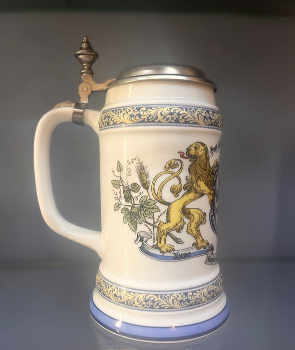 Zimmermann Bierseidel Bier-Krug Brauerkrug mit Zinndeckel 0,75l Bayern 1516