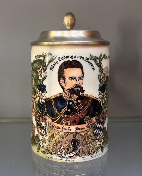 Zimmermann Bierseidel Bier-Krug Bayern Wappen mit Zinndeckel 40ml