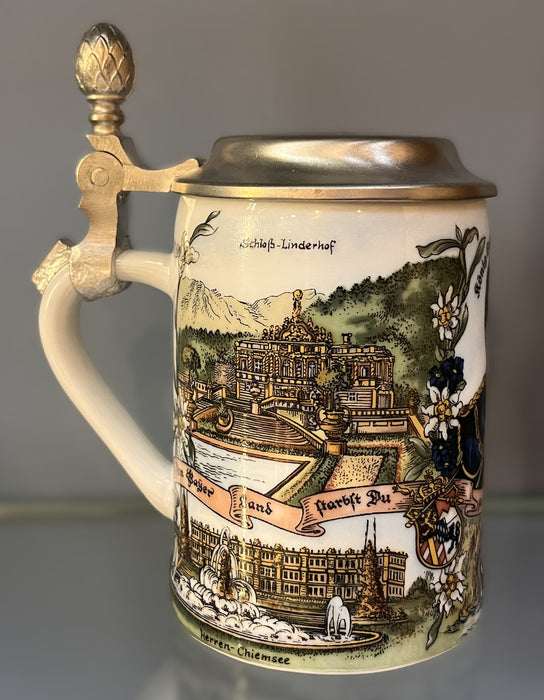 Zimmermann Bierseidel Bier-Krug Bayern Wappen mit Zinndeckel 40ml