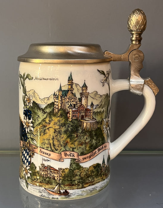 Zimmermann Bierseidel Bier-Krug Bayern Wappen mit Zinndeckel 40ml