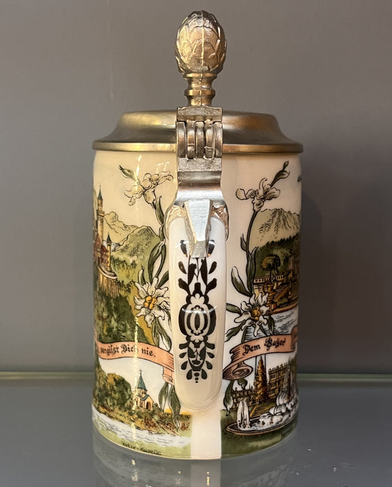 Zimmermann Bierseidel Bier-Krug Bayern Wappen mit Zinndeckel 40ml