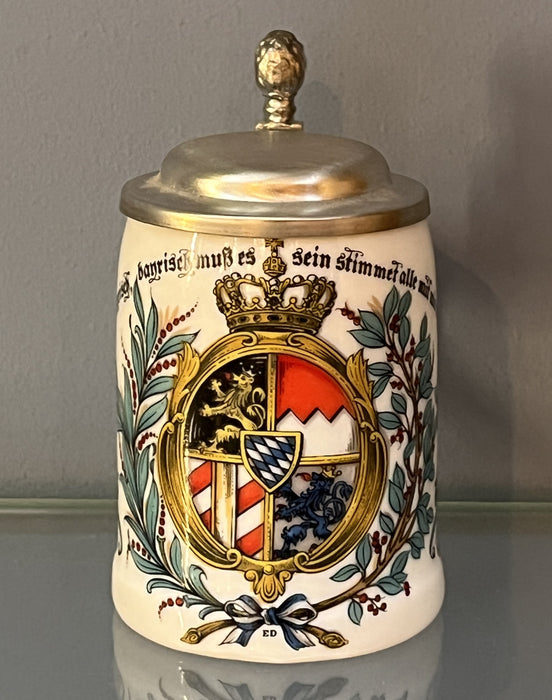 Zimmermann Bierseidel Bier-Krug Bayern Wappen mit Zinndeckel 40ml