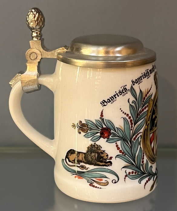 Zimmermann Bierseidel Bier-Krug Bayern Wappen mit Zinndeckel 40ml