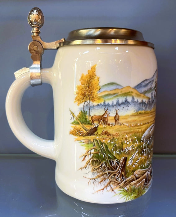 Zimmermann Bierseidel Bier-Krug Hirsch Aktionskrug mit Zinndeckel 0,5l