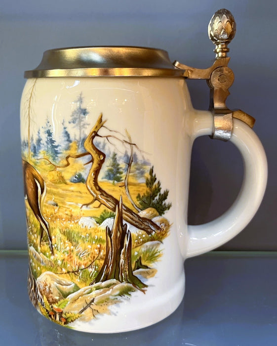Zimmermann Bierseidel Bier-Krug Hirsch Aktionskrug mit Zinndeckel 0,5l