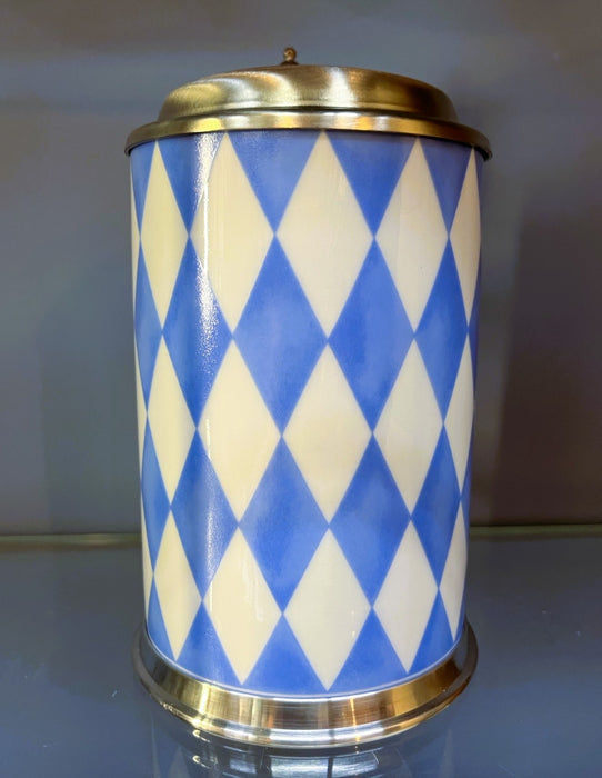 Bierseidel Bier-Krug 0,5 L Bayrische Rauten antik-blau mit Zinnfuss Porzellan