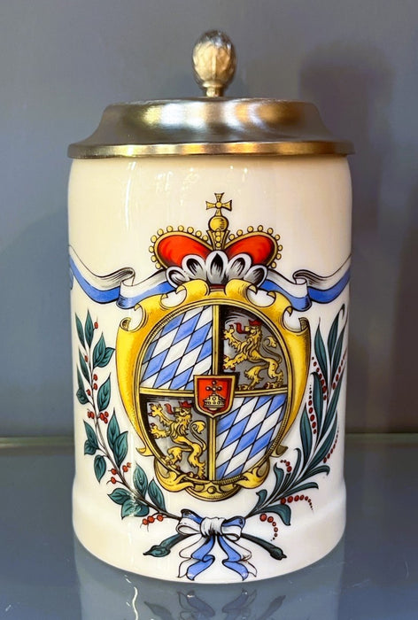 Zimmermann Bierseidel Bier-Krug Wappen 1742 Porzellankrug mit Zinndeckel 0,25l