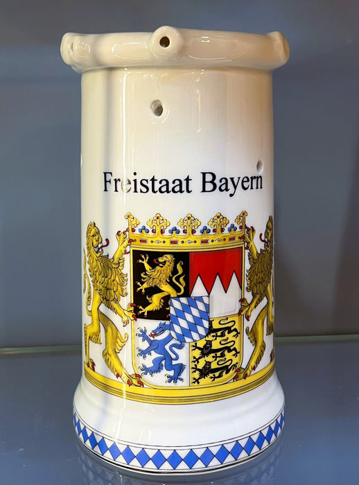 Zimmermann Bierseidel Bier-Krug Freistaat Bayern Vexierkrug 0,50 Liter