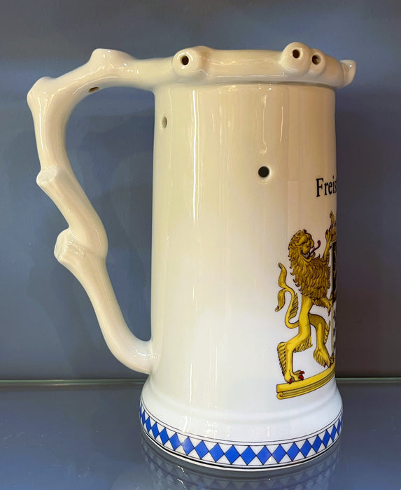 Zimmermann Bierseidel Bier-Krug Freistaat Bayern Vexierkrug 0,50 Liter