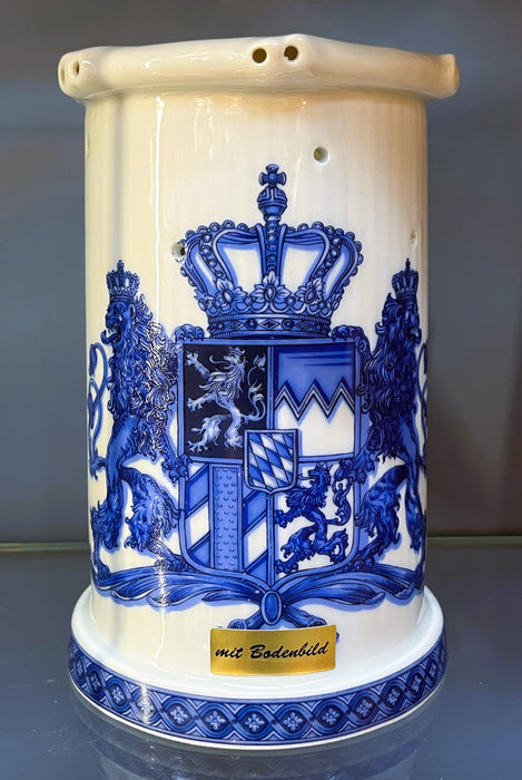 Zimmermann Bierseidel Bier-Krug Vexierkrug mit Bodenbild 0,5l Wappen blau 1794
