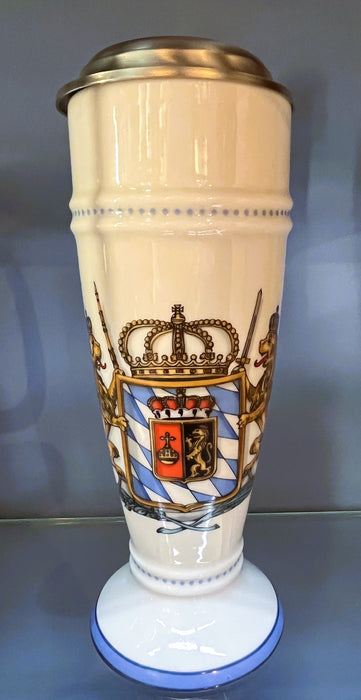Zimmermann Bierseidel Bier-Krug mit Zinndeckel 0,5l Wappen, Löwen & Jahreszahl 1806