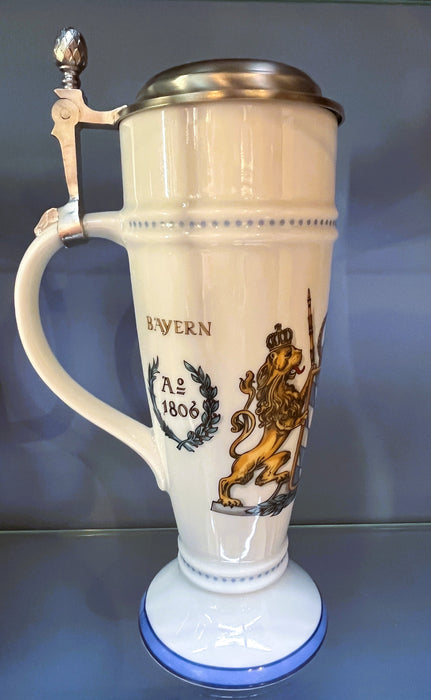 Zimmermann Bierseidel Bier-Krug mit Zinndeckel 0,5l Wappen, Löwen & Jahreszahl 1806