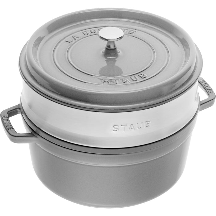 STAUB Cocotte mit Dämpfeinsatz, 26 cm | Graphit-Grau | rund | Gusseisen