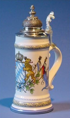 Zimmermann Bierseidel Bier-Krug Wappen mit Fahnen Ratsherrenseidel mit Façonspitzdeckel 0,5l