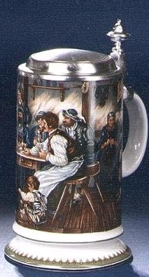RZB Zimmermann Bierseidel Bier-Krug Galeriekrug mit Zinndeckel 0,5l Die Kartenspieler