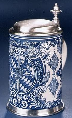 Bierseidel Bier-Krug 0,5 L Bayernwappen mit Zinnfuss Porzellan