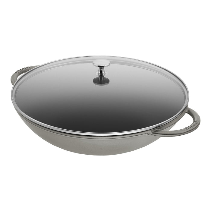 STAUB Wok mit Glasdeckel, 37 cm | rund | Gusseisen | Graphit-Grau