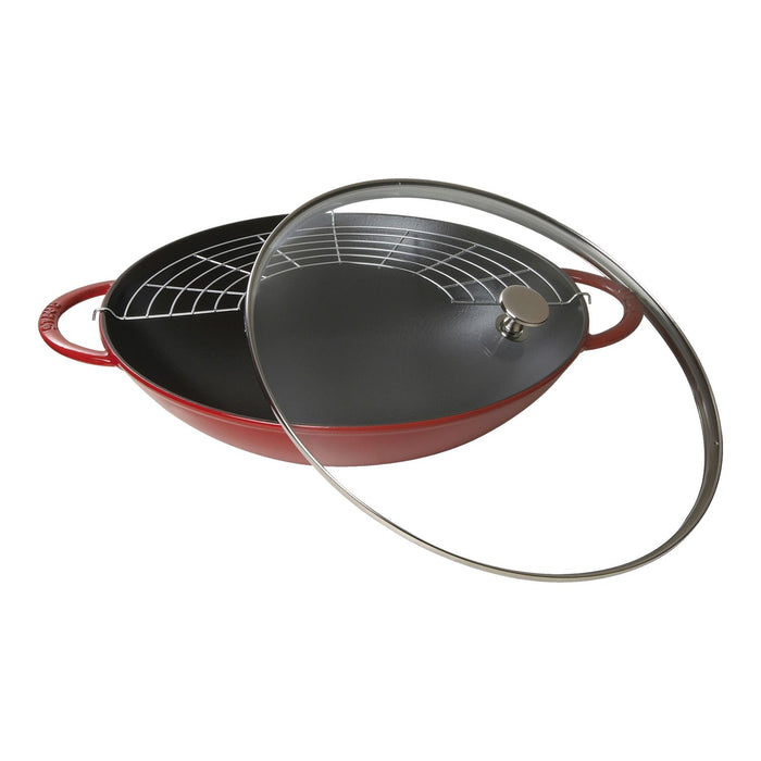 STAUB Wok mit Glasdeckel, 37 cm | Kirsch-Rot | rund | Gusseisen