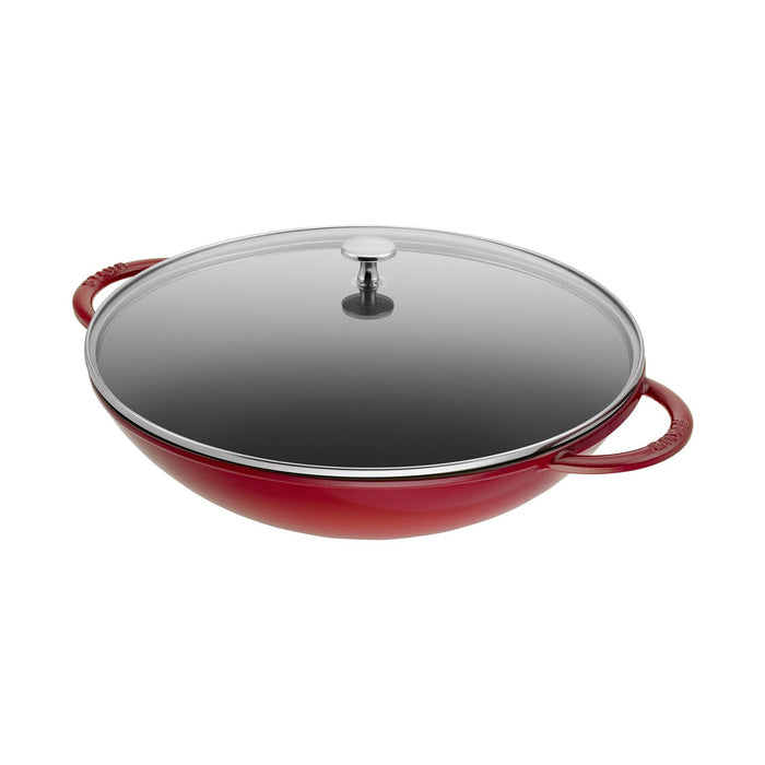 STAUB Wok mit Glasdeckel, 37 cm | Kirsch-Rot | rund | Gusseisen