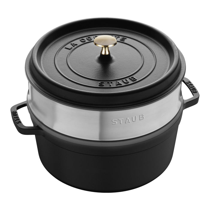 STAUB Cocotte mit Dämpfeinsatz, 26 cm | Schwarz | rund | Gusseisen