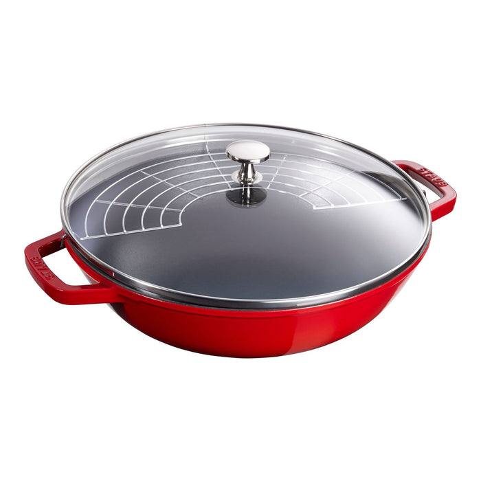 STAUB Wok mit Glasdeckel, 30 cm | Kirsch-Rot | rund | Gusseisen
