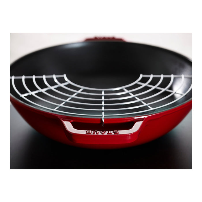 STAUB Wok mit Glasdeckel, 30 cm | Kirsch-Rot | rund | Gusseisen