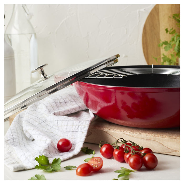 STAUB Wok mit Glasdeckel, 30 cm | Kirsch-Rot | rund | Gusseisen