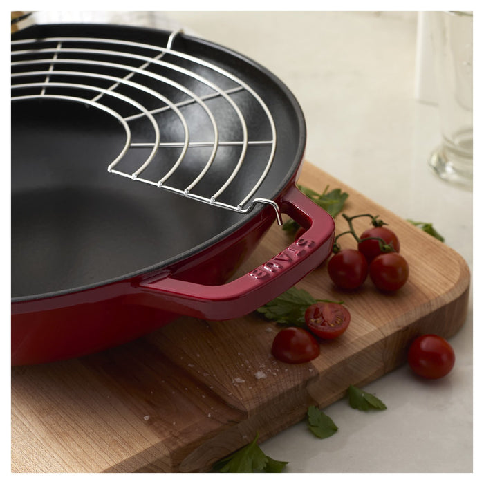 STAUB Wok mit Glasdeckel, 30 cm | Kirsch-Rot | rund | Gusseisen