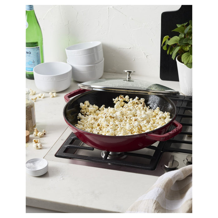 STAUB Wok mit Glasdeckel, 30 cm | Kirsch-Rot | rund | Gusseisen